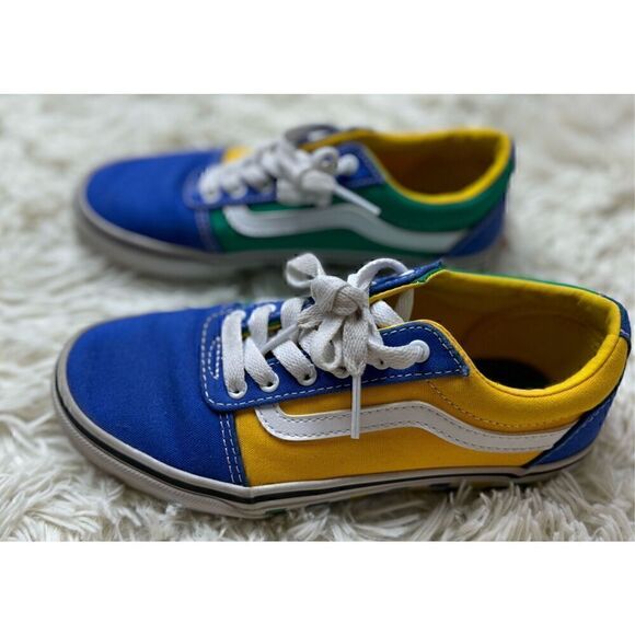 Boys Blue, Green & Yellow Checkered Vans Size 2 - Picture 5 of 9